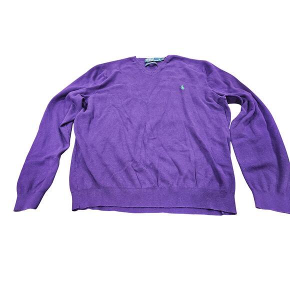 Polo by Ralph Lauren Other - Polo Ralph Lauren Men’s Purple Pima Cotton V Neck Sweater XL Small Flaw